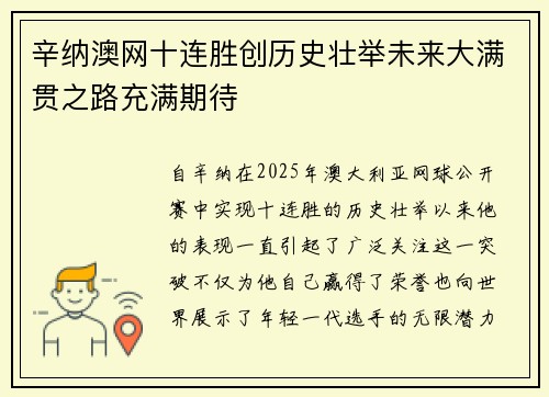 辛纳澳网十连胜创历史壮举未来大满贯之路充满期待