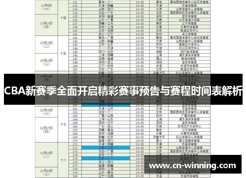 CBA新赛季全面开启精彩赛事预告与赛程时间表解析